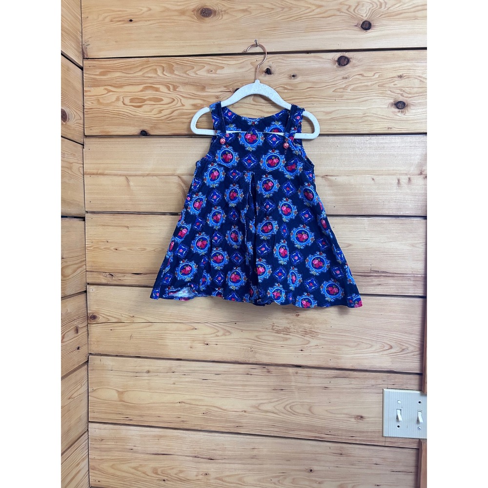 Vintage Handmade Baby Girl Blue Floral Skirtall Corduroy‎ Jumper Pinafore Dress